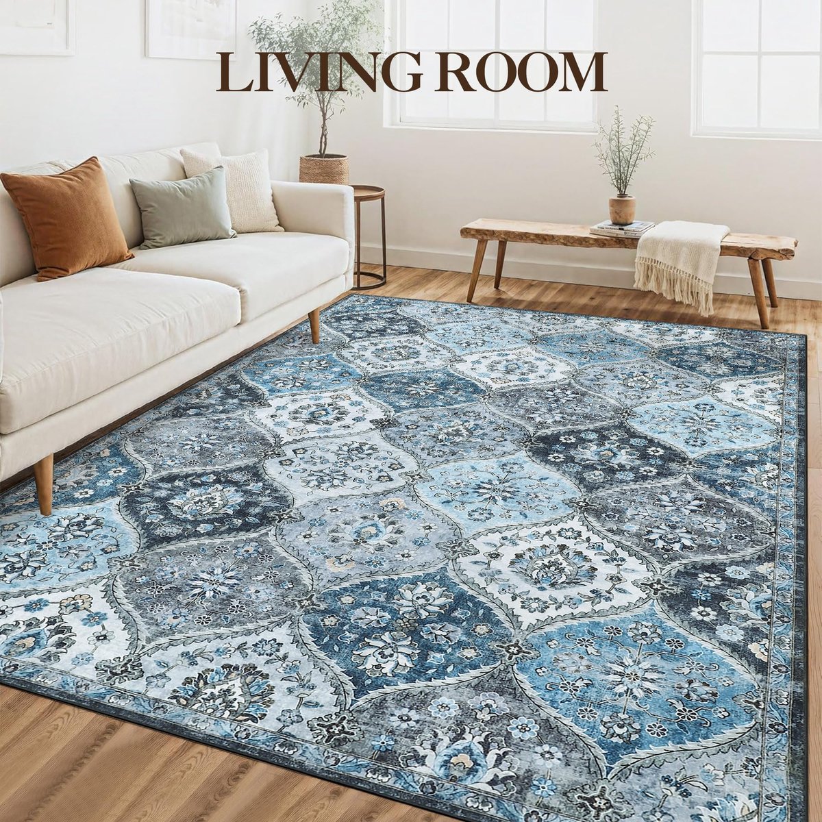 Vintage bloemen vloerkleed - 200x290cm - Marokkaans traliewerk vloerkleed voor de woonkamer - Grijsblauw