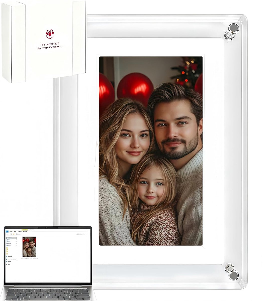 SnelShoppen - Acryl Digitale Fotolijst 5 Inch met 4G Geheugen, 360° Autodraaiing, USB-C en Luidspreker - Elektronische Fotolijst voor Thuis, Feest en