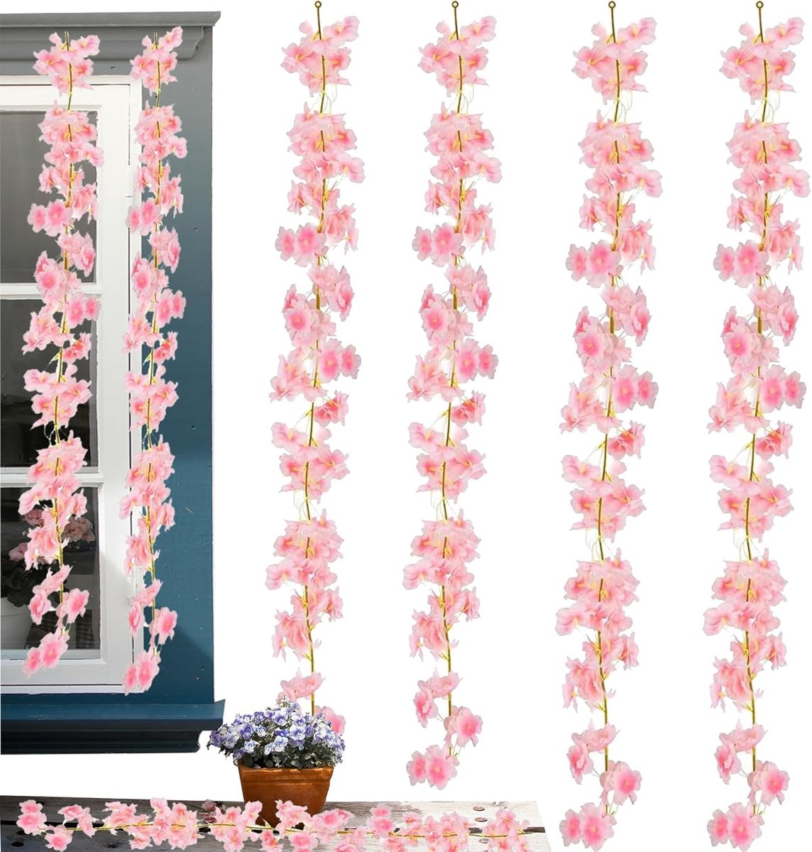 SnelShoppen - Kunstbloemen Slinger 1,8 m - 4 Stuks Wanddecoratie - Feestdecoraties voor Bruidsdouche, Verjaardag, Kerstmis en Babywelkomstfeest