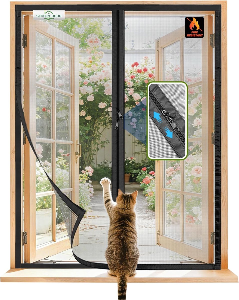 SnelShoppen - Screen Door Vliegengaas voor Ramen - Insectenbescherming 150x150 cm - Glasvezel, Vlamvertragend, Scheurvast - Zwart, Ideaal voor Tuin, K