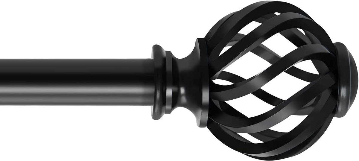 SnelShoppen - Zwarte Gordijnroede Verstelbaar 70-235cm met Kappenknoppen en Houders, 16 mm Diameter voor Woonkamer, Slaapkamer en Keuken