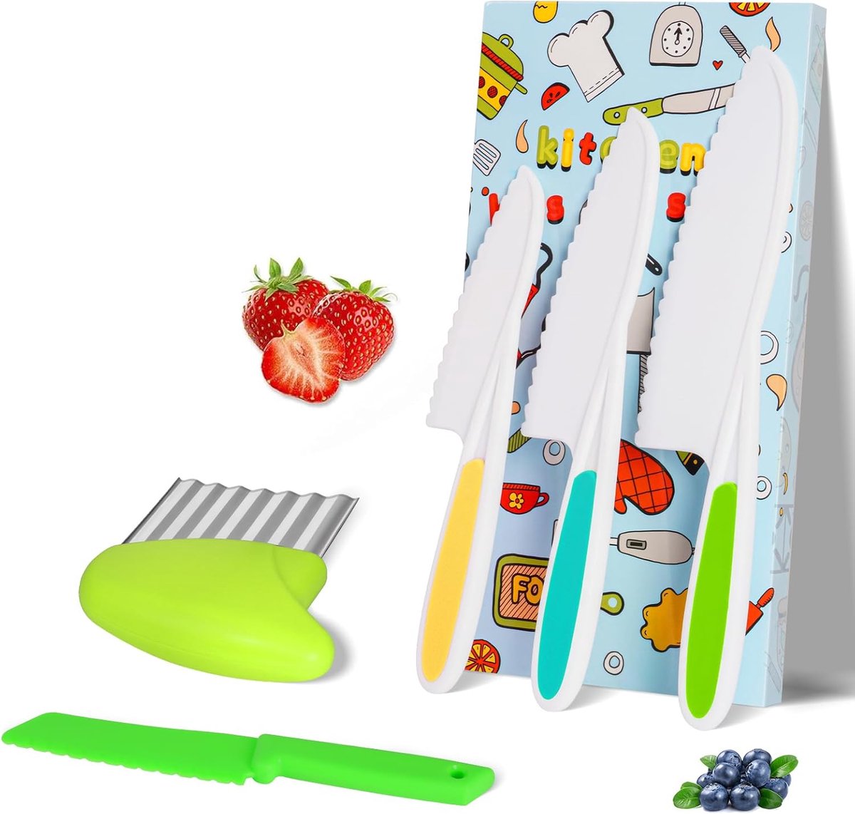 SnelShoppen - HOTUT Kinder Keukenmessen Set, 5-delige Kindermessen voor Groenten, Fruit, Salade en Cake - Herbruikbare Plastic Messen in Groen voor Ki