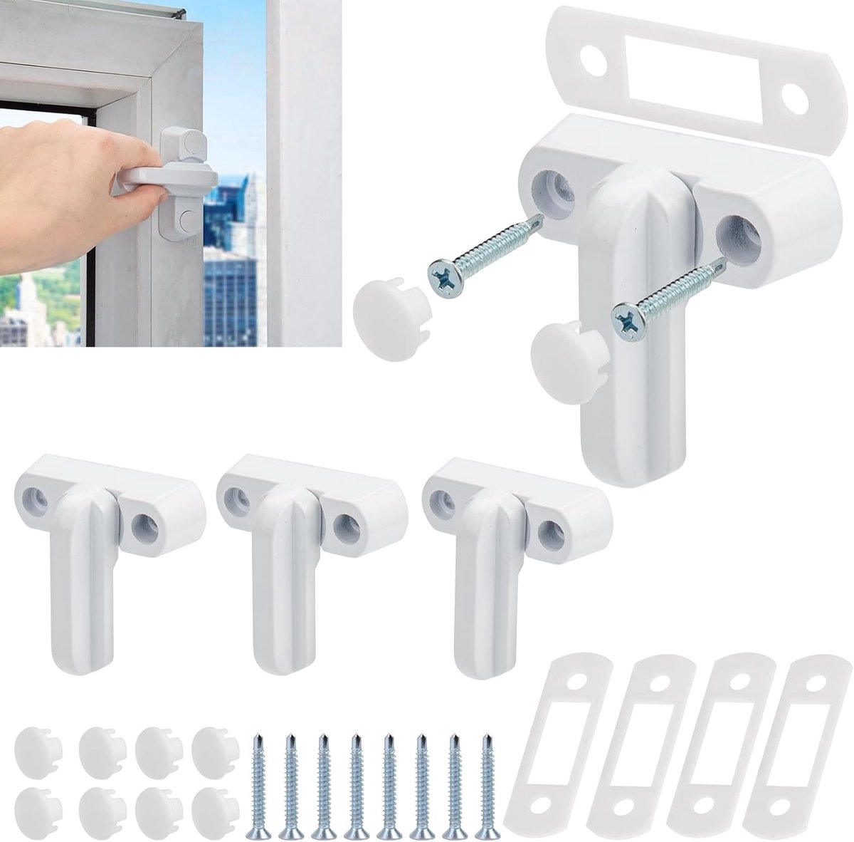 SnelShoppen - Window Security Sash Jammer Locks - 4 stuks Kinderbeveiliging - Beveiligingssloten voor UPVC Deuren en Ramen - Wit Veiligheid Thuis