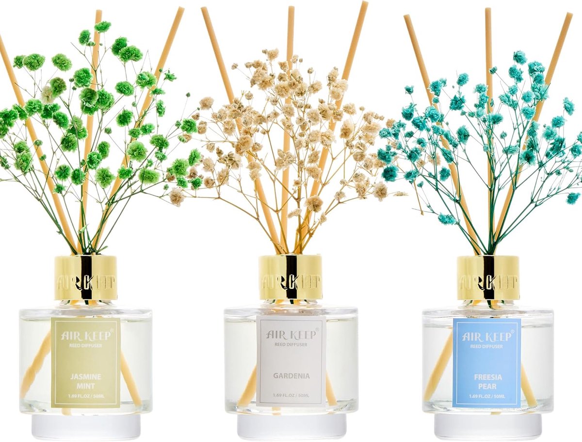 SnelShoppen - Geurverspreider Set 50 ml x 3 - Jasmine Mint, Gardenia, Freesia Pear - Geurstokjes voor Slaapkamer, Woonkamer, Badkamer, Kantoor - Decor