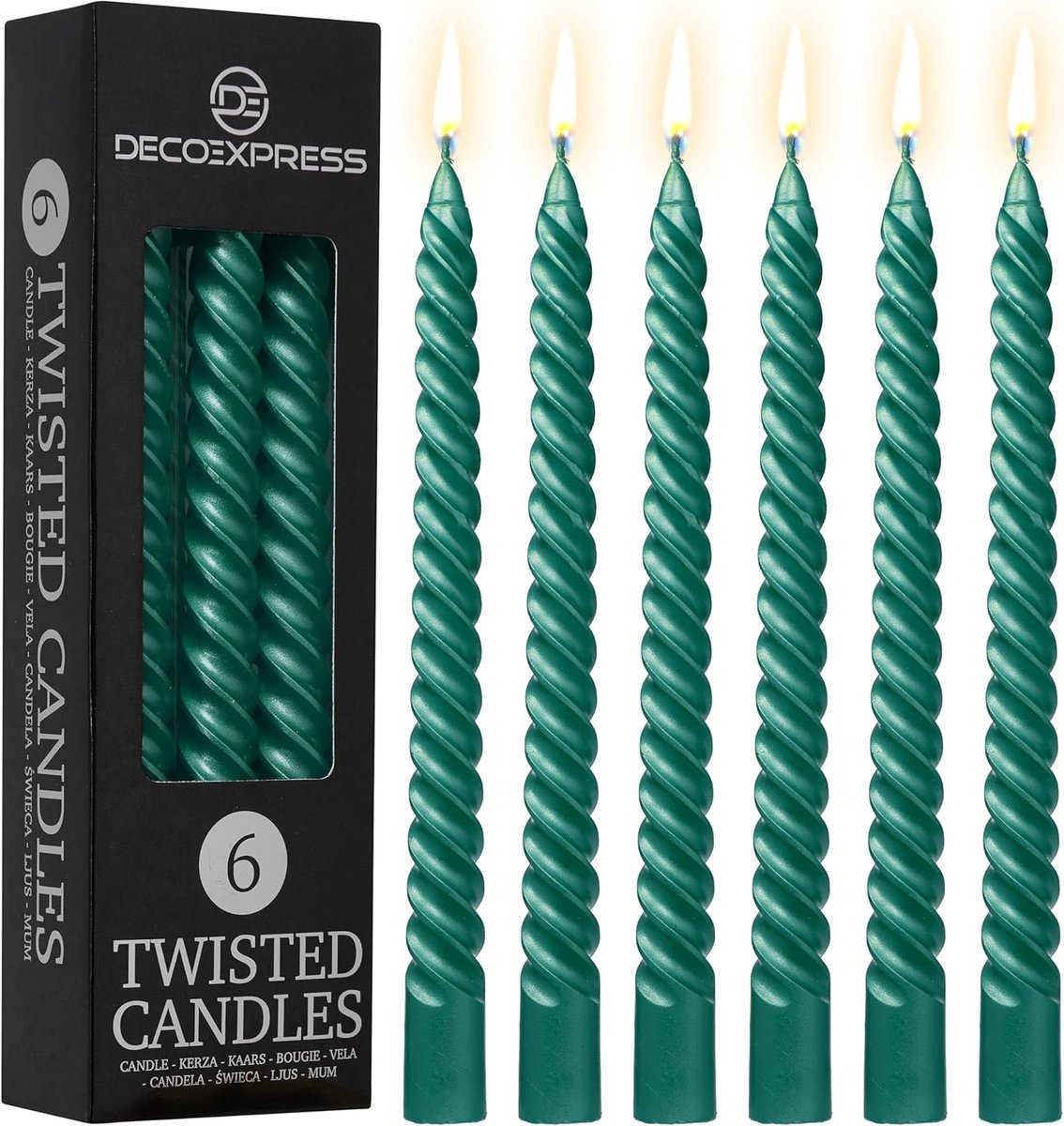 SnelShoppen - Diner Kaarsen Set van 6 Gedraaide Spiraal Kaarsen - Niet Druppel - Langdurige Brandtijd van 6 Uur - Metallic Pine - Perfect voor Feest,