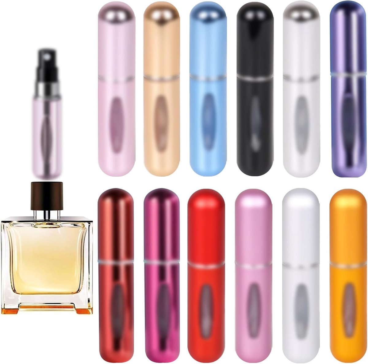 SnelShoppen - 12 stuks 5 ml navulbare mini-spuitfles, draagbaar en lekvrij voor parfum, ideaal voor reizen, feest, camping en dagelijks gebruik