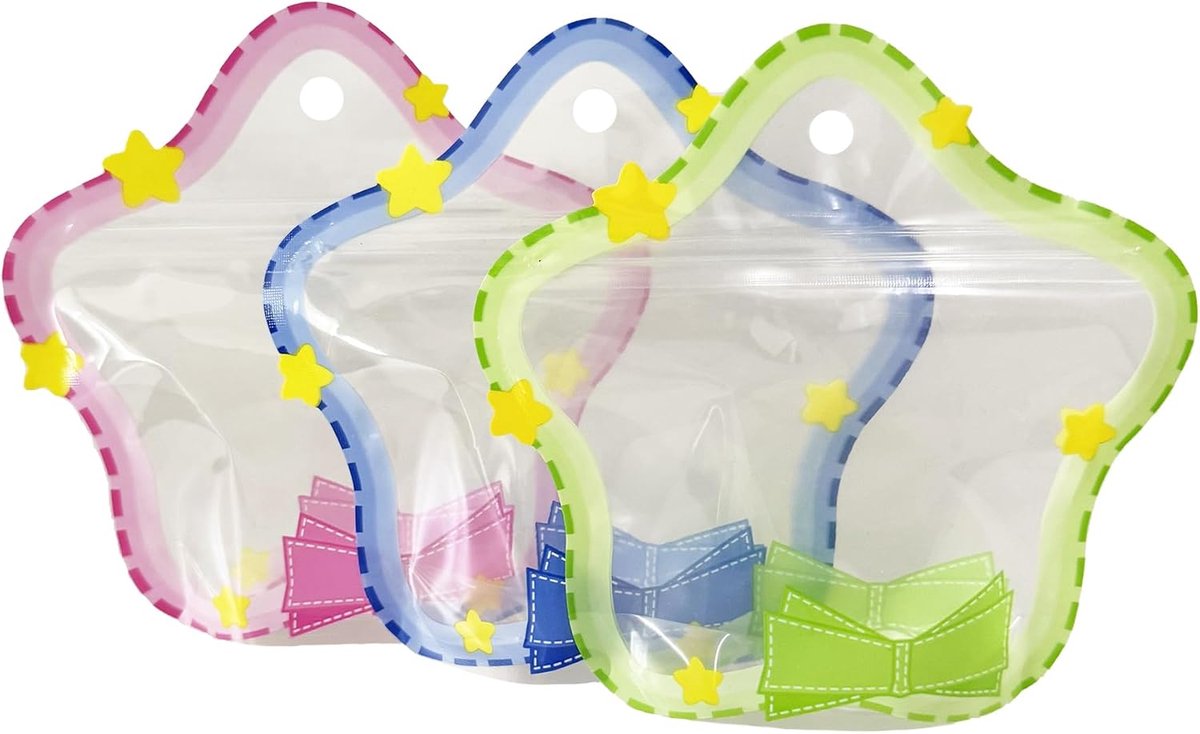SnelShoppen - 30 Stuks Resealable Heldere Plastic Cadeauzakken met Handvat - 22x22 cm - Feest, Verjaardag, Food Storage - Blauw, Roze, Groen