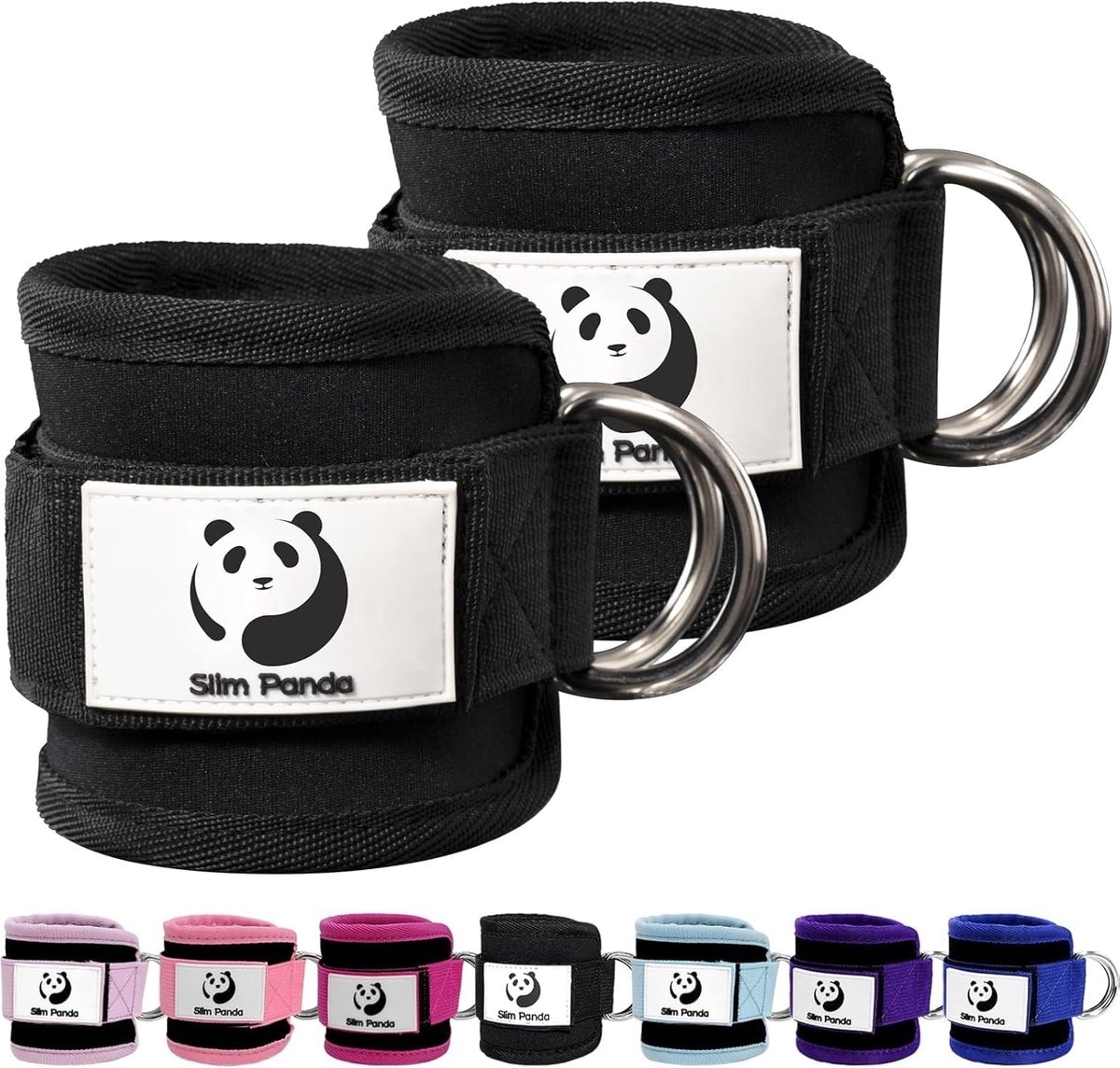 SnelShoppen - Slim Panda Enkelbanden voor Kabelmachine - Verstelbare Enkel Straps met Dubbele D-Ringen - Ideaal voor Kickbacks, Bilspieroefeningen, Be