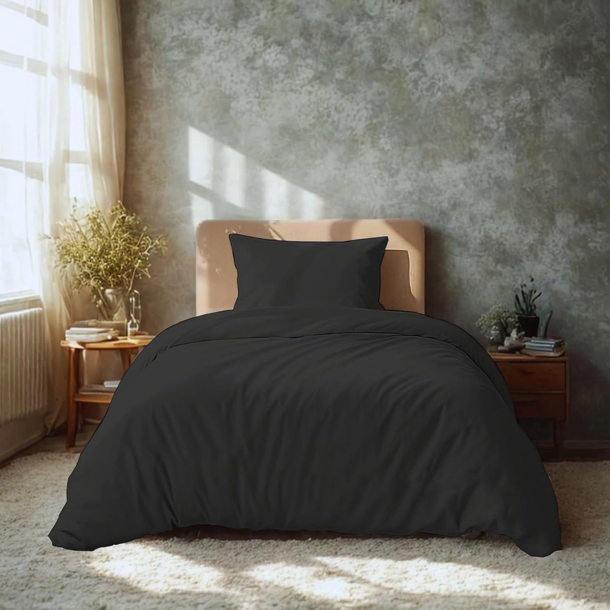 SnelShoppen - Komfortec Premium Beddengoed Set 135x200 cm met Kussensloop 40x80 cm - Geborsteld Microvezel Antraciet - Ideaal voor Slaapkamer en Gaste