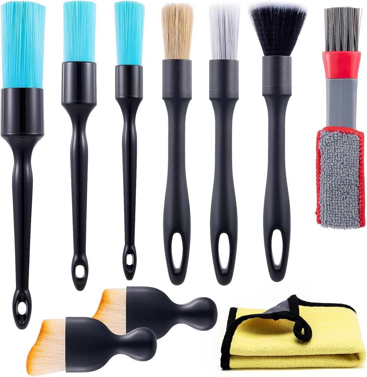 SnelShoppen - Car Detailing Brush Set - 10-delige Auto Interieur Reinigingsset met Microvezeldoeken, Zachte Borstels, Krasvrije Bristles, Voor Interie