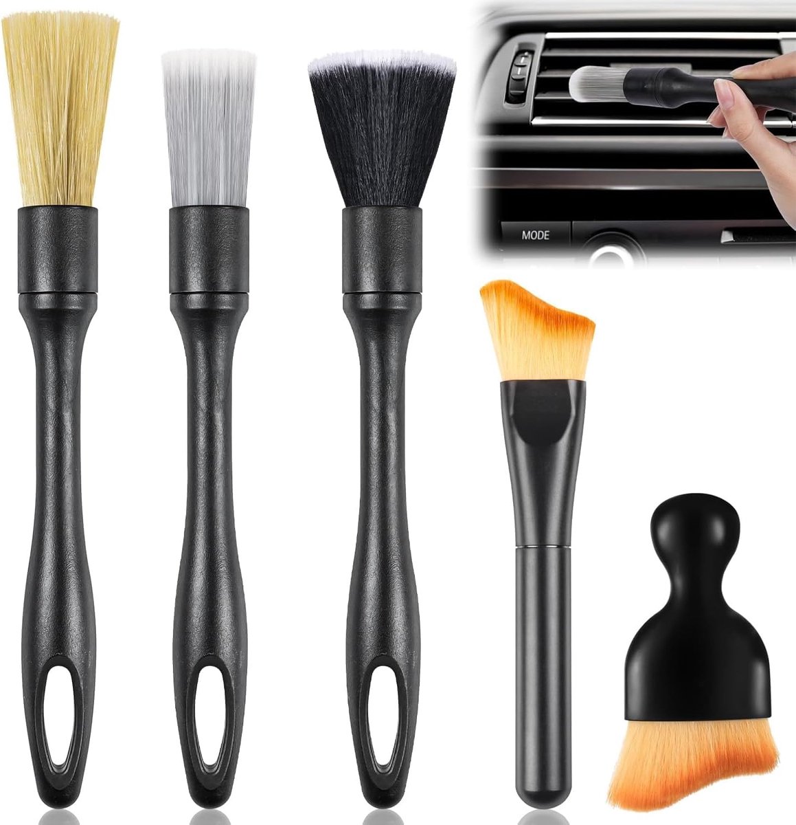 SnelShoppen - 5-delige Auto Detailing Borstelset - Ultra-Zachte Borstels voor Interieur en Exterieur - Perfect voor Stofverwijdering - Nylon - Ideaal