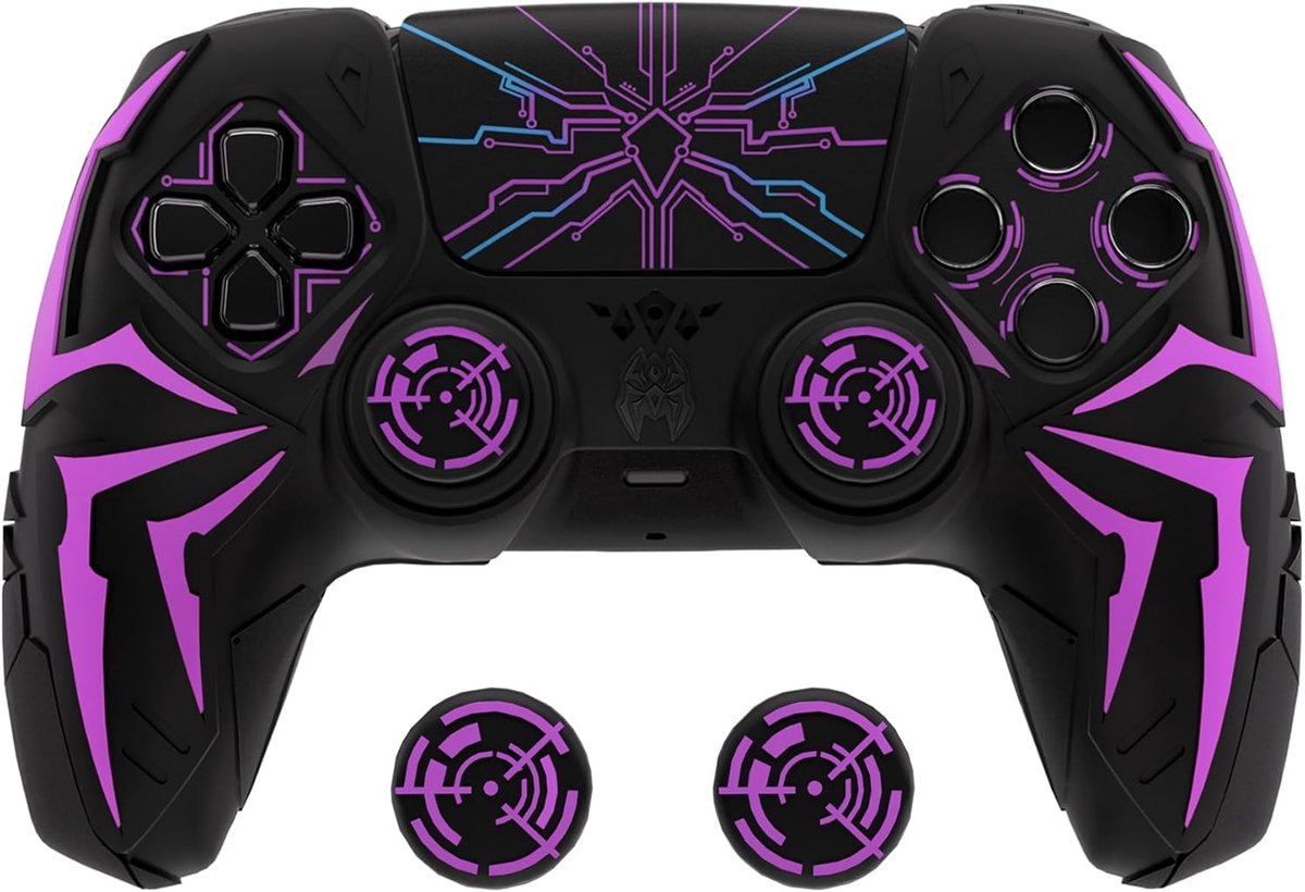 SnelShoppen - Silikon Case voor PS5 Controller met 2 Inch Grips en 6 Stickers, Cyber Spider Design, Slip Resistant, Shockproof, Geschikt voor Oplaad D