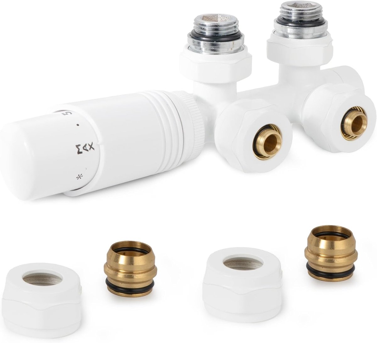 SnelShoppen - Multiblock Thermostaat voor Radiatoren - 50 mm Hub Afstand - Tapblok en Ventielbevestigingen - Eurocone voor Kunststof en Ø 15 mm Koperb