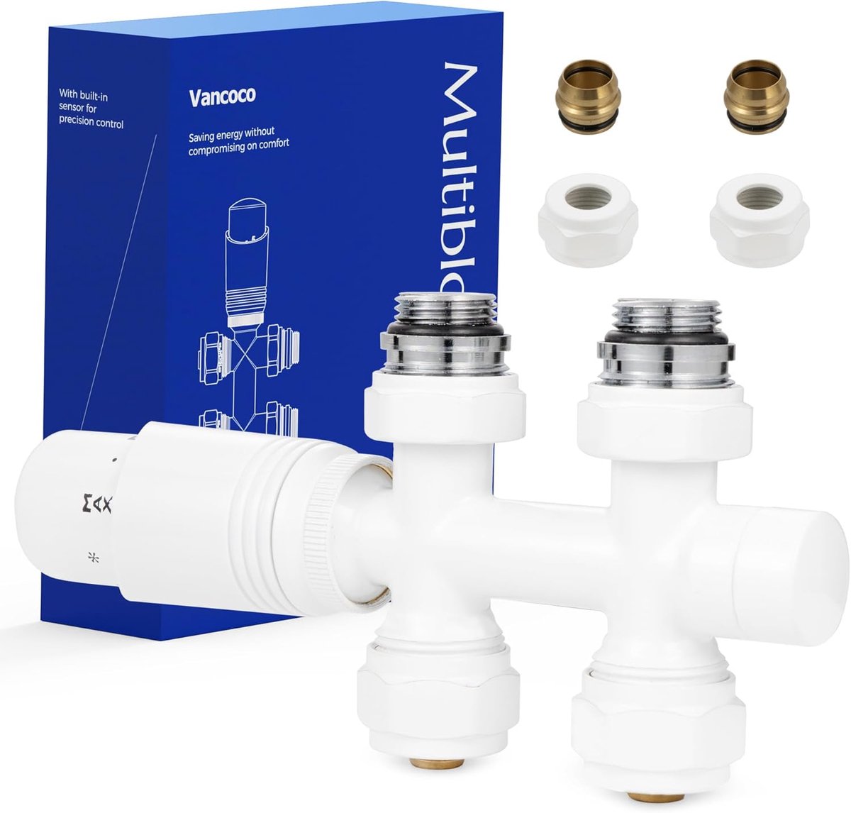 SnelShoppen - Multiblock met Thermostaat voor Radiatoren, 50 mm Hub Spacing, Ventilatie Fixtures Set, Eurokonus voor Ø16×2 mm Plastic en Ø15mm Koper,