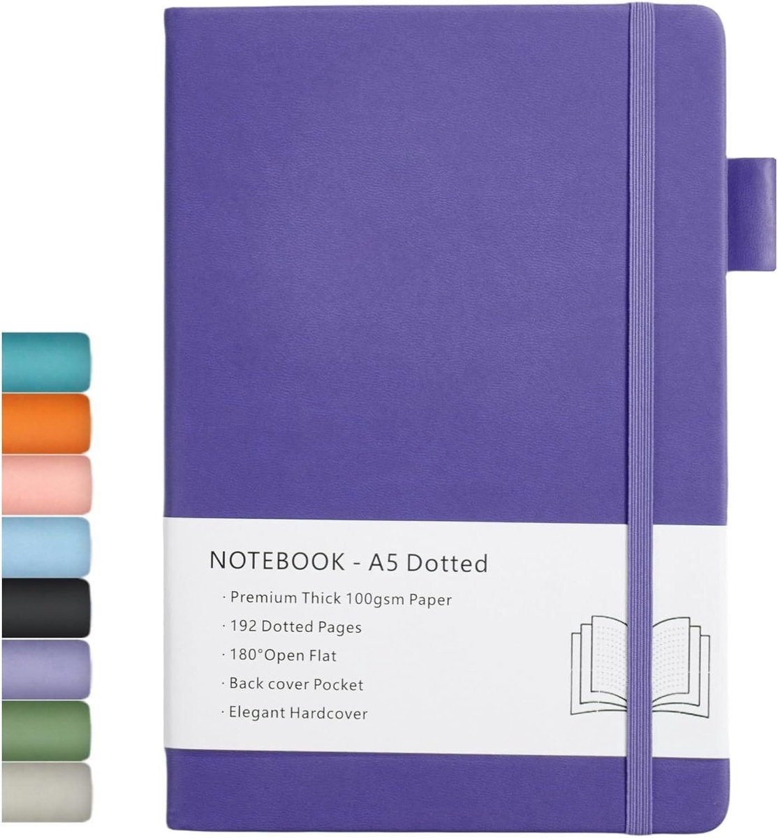 SnelShoppen - Dotted Journal A5 - Hard Cover Dotted Notitieboek met Premium 100 GSM Dikte, Penhouder, Binnenzak, Elastische Band, Faux Leer, 192 Pagin