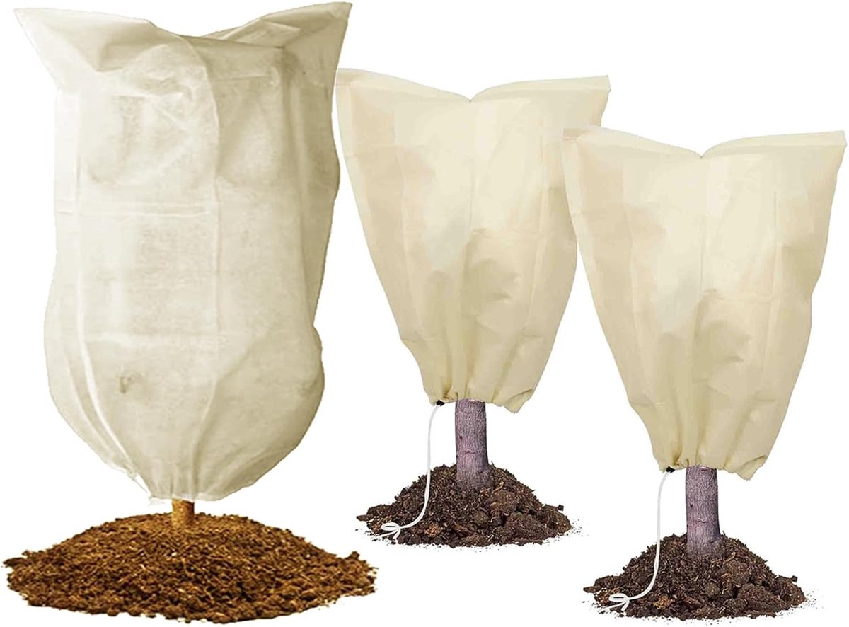 SnelShoppen - Pack van 3 Plantbeschermhoezen, Winterbescherming voor Planten, Bescherming tegen Wind en Vorst, Beige (60 x 80 cm en 80 x 120 cm)