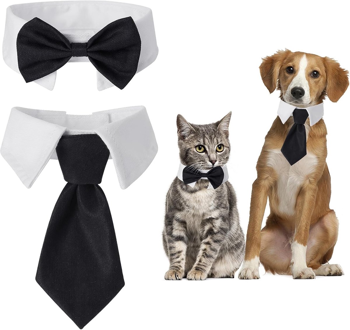 SnelShoppen - Tuxedo halsband met strik voor honden en katten - Verstelbare feestelijke kostuum halsband voor puppy's en kittens - Perfect voor bruilo