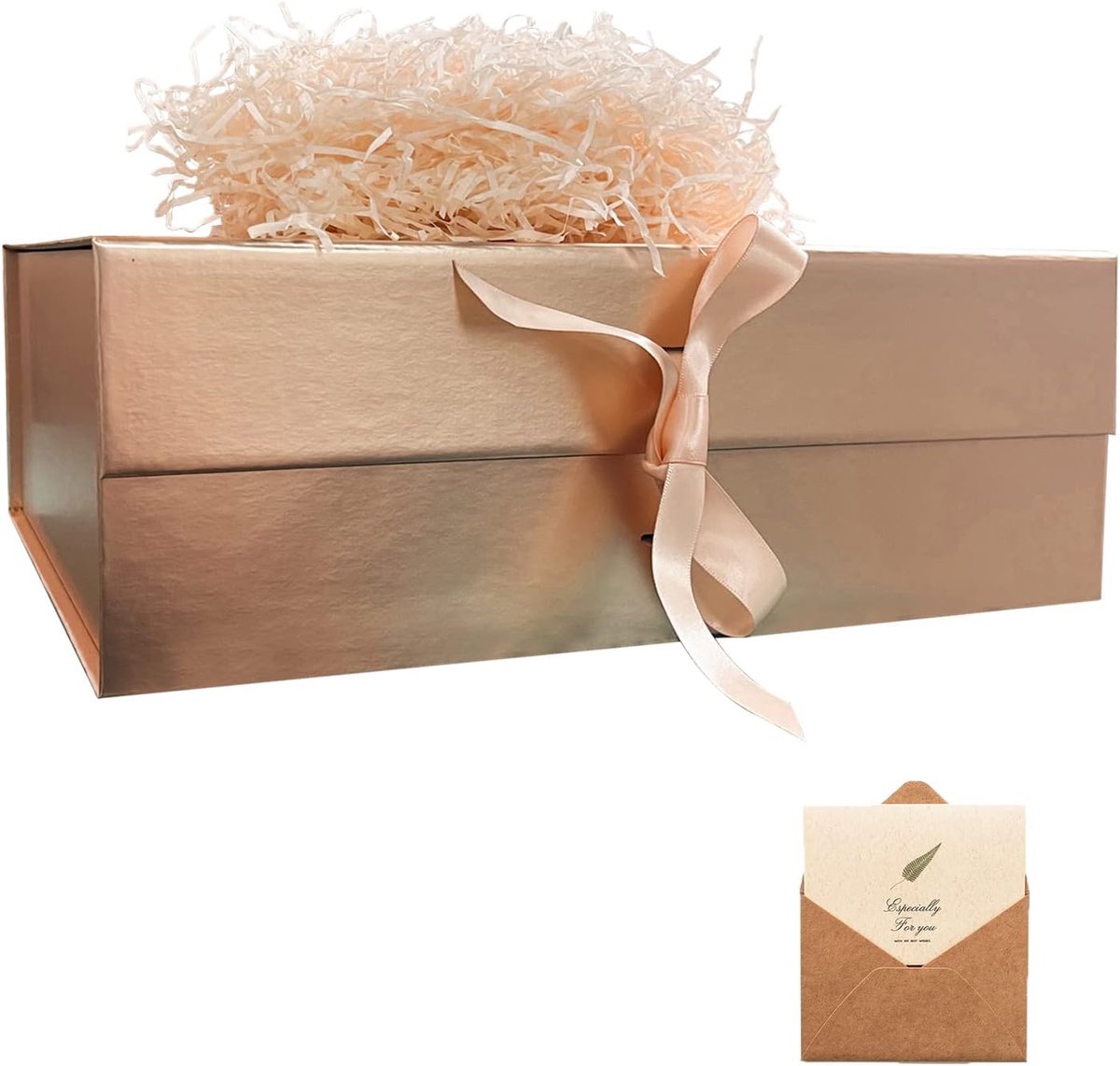 SnelShoppen - Rose Gold Cadeaubox 33 x 26 x 11.5 cm met Magnetisch Deksel en Strik voor Bruiloften, Kerst, Verjaardagen, Jubilea, Geschenkdoos