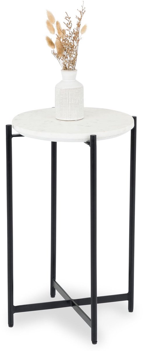 Bijzettafel CRATO met marmeren blad – zwart/wit