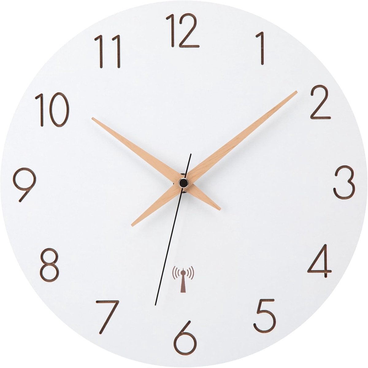 SnelShoppen - Radio-Controlled Wandklok MDF Houten Klok 25cm Geluidloos Quartz Batterij Groot Leesbaar voor Kamer, Thuis, Keuken, Slaapkamer, Kantoor,