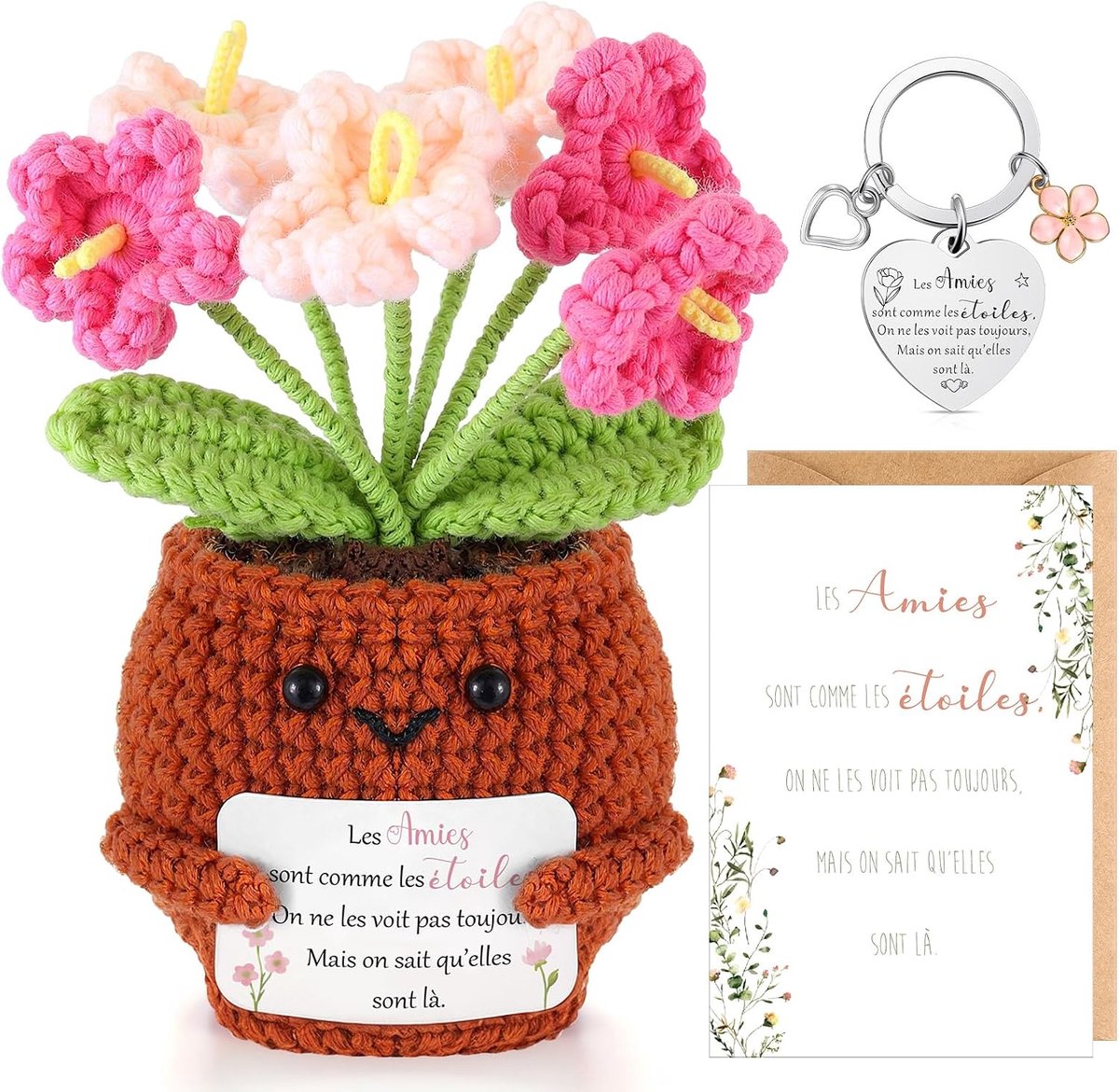 SnelShoppen - Schattige Crochet Plush Toy en Sleutelhanger voor Beste Vriendinnen - Cadeauset met Kaart en Envelop - Verjaardag en Kerstcadeau voor Vr