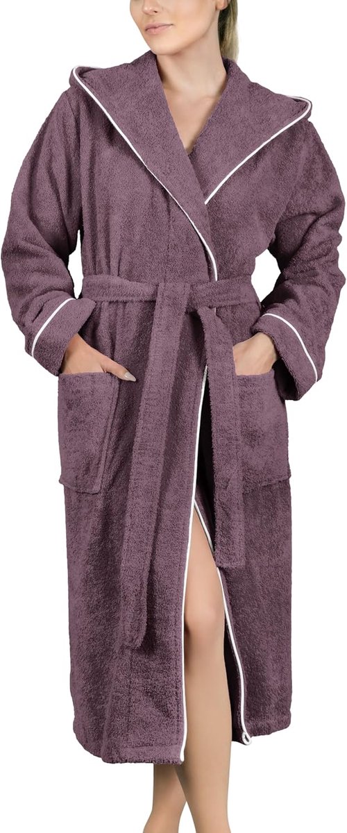 SnelShoppen - Dames Badjas - Lange Kapok - 100% Katoen - Terry Cloth - Absorberend en Zacht - Maten S t/m 3XL - Perfect voor Thuis en Wellness
