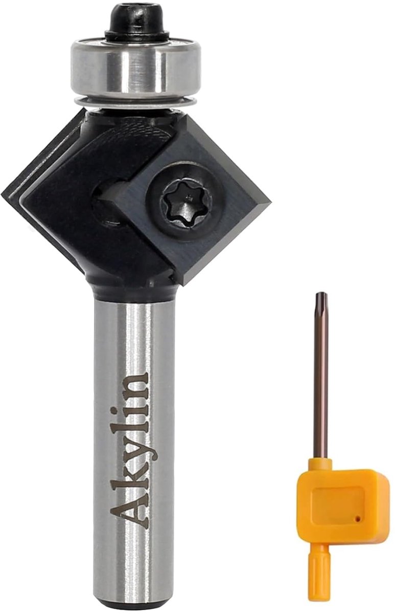 SnelShoppen - Reversible Sheets Phase Cutter 8 mm Shank 4-Sided Interchangeable Carbide Blade 45° Hout Cutter voor Router met Kogellagers - Perfect vo