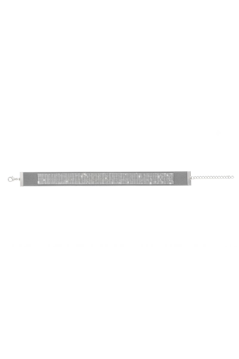 KIMU® Choker Strass Zilver - Stoffen Choker met Strass Steentjes - Diamantjes Halsketting Glamour Glitter Sparkle Festival