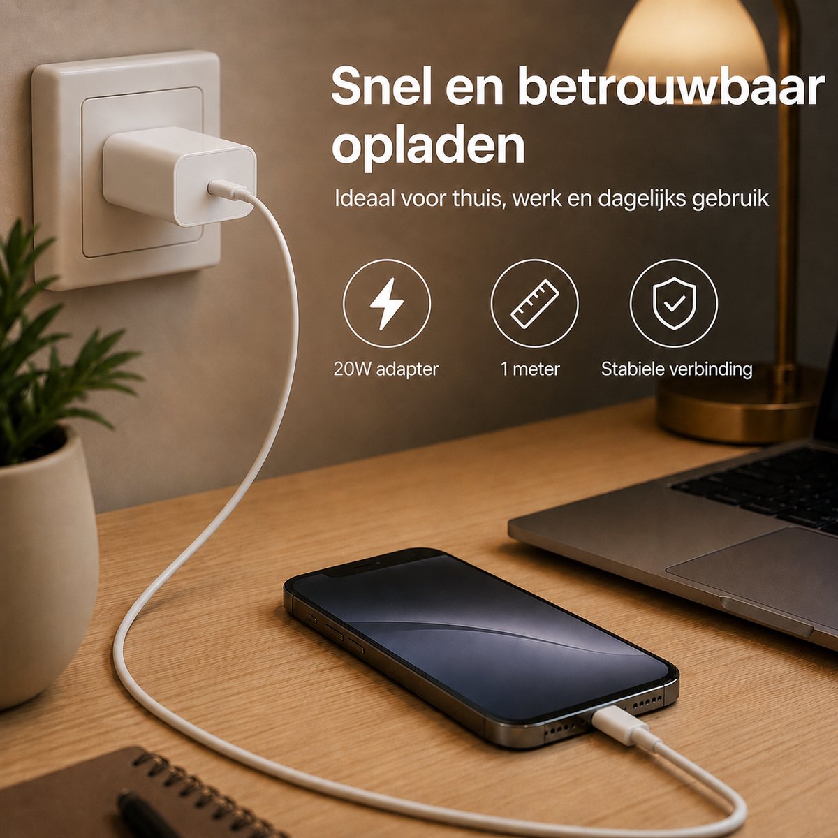 AB Goods Oplader Set - Adapter + Kabel 1M - 20W USB-C Snellader - 1M Kabel - Geschikt voor iPhone Oplader (6 t/m 14) - Compatibel als Oplader iPhone - Snellader voor Lightning Smartphone's — cadeau in Cadeau-ideeën - foto 6