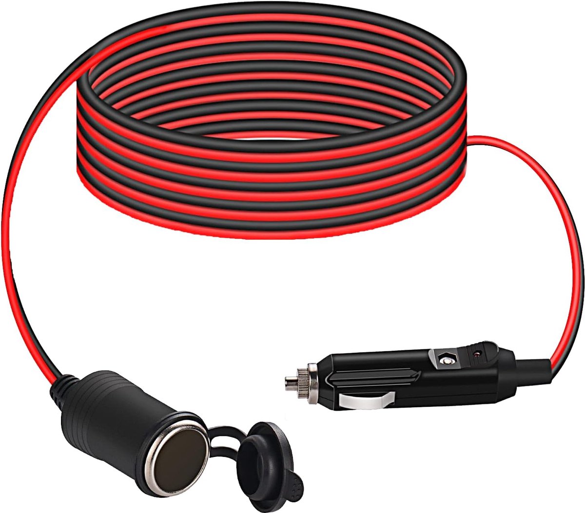 SnelShoppen - Car Cigarette Lighter Extension Cable 2M - DC Power Wire met 15A Fuse - 12V/24V Auto Charger voor Camping, SUV, Caravan, Motorhome - 20