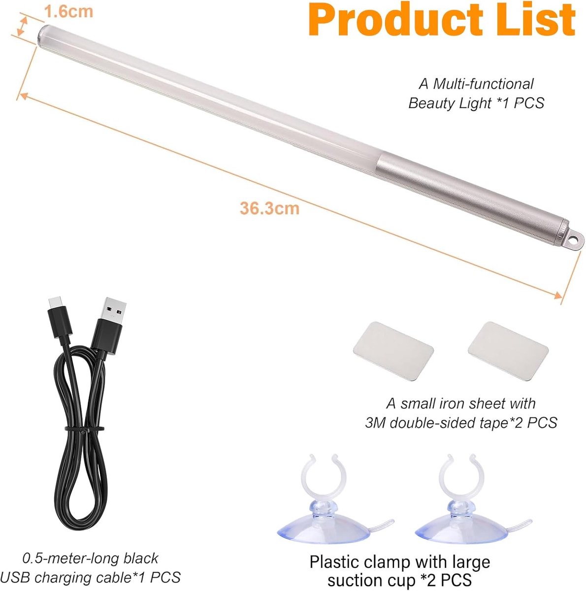 SnelShoppen - Draagbare LED Make-up Lamp 36 cm met Zuignap, 3 Verlichtingsmodi en 10 Dimbare Niveaus, USB Oplaadbare Make-up Lamp voor Badkamer, Slaap