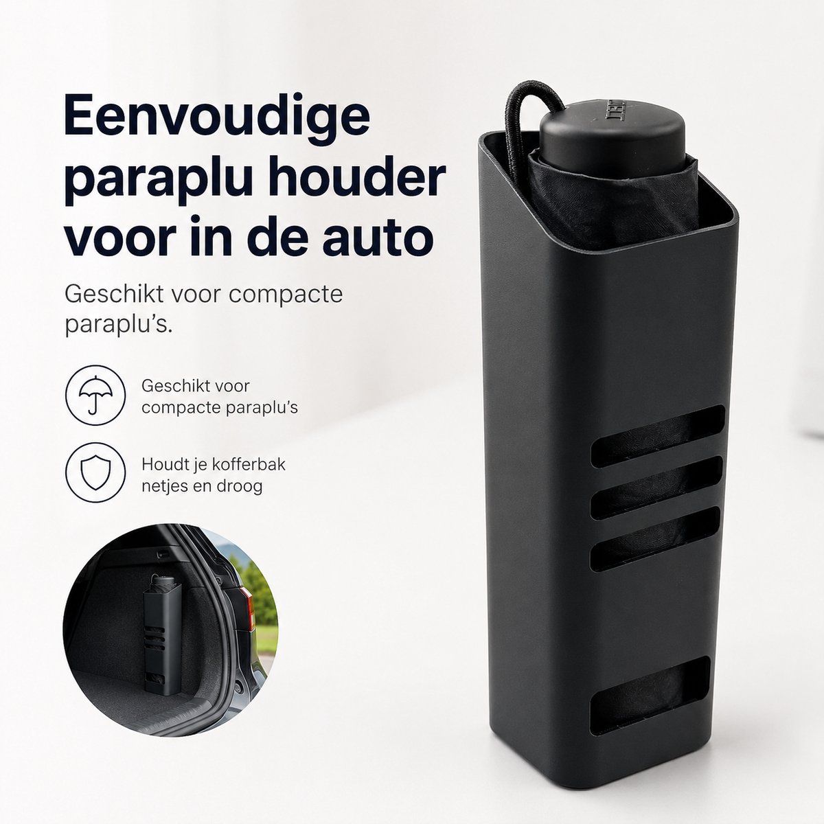Skushy parapluhouder voor in de auto - houder voor compacte paraplu, handige automontage voor netjes opbergen tijdens dagelijks gebruik, praktisch autoaccessoire voor een opgeruimd en overzichtelijk interieur