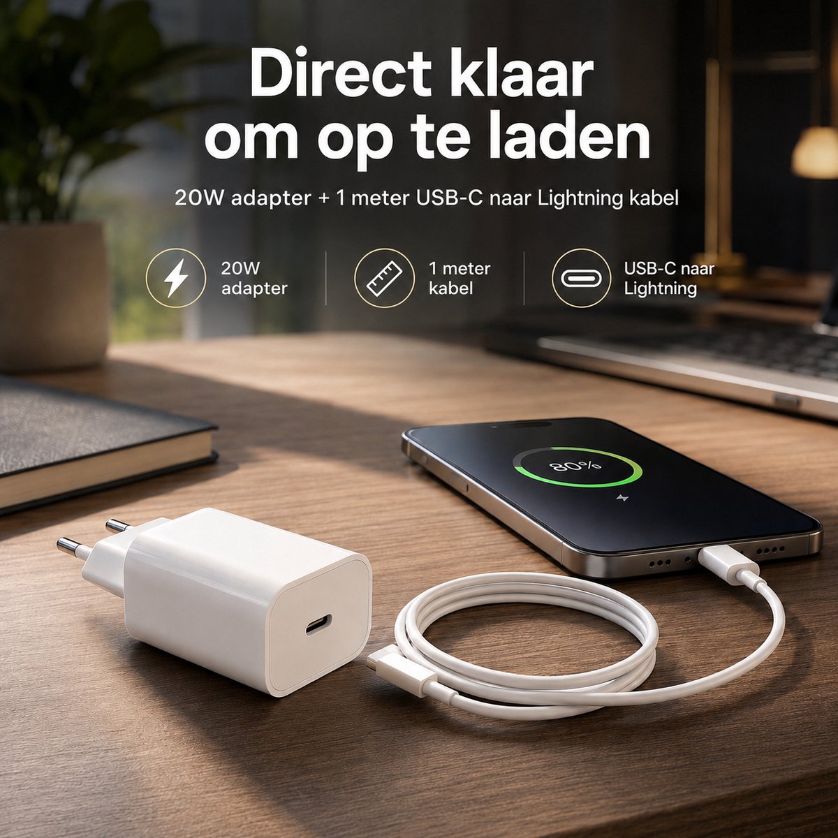 AB Goods Oplader Set - Adapter + Kabel 1M - 20W USB-C Snellader - 1M Kabel - Geschikt voor iPhone Oplader (6 t/m 14) - Compatibel als Oplader iPhone - Snellader voor Lightning Smartphone's — cadeau in Cadeau-ideeën - foto 7