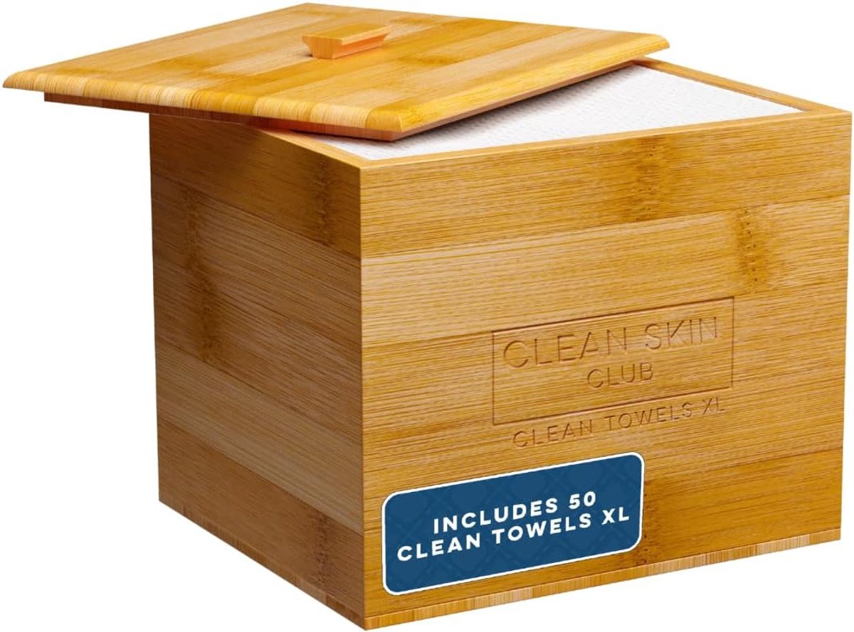 SnelShoppen - Luxe Bamboo Box met Deksel & XL Gezichtsdoeken, Wegwerp Make-up Remover Droogdoeken, Gezichtsreiniger voor Thuis en Reis
