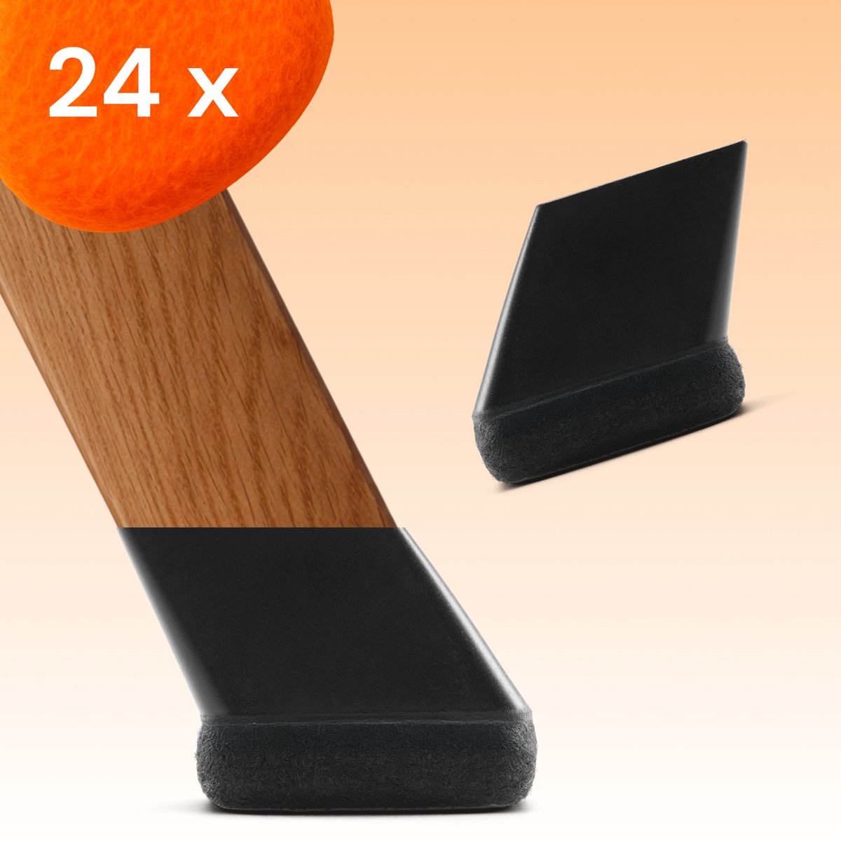 FLOOQ Stoelpootdoppen Licht Schuin Rechthoekig 20 x 12mm - Anti-Kras Vilt - Stoelpoot beschermers - Vloerbescherming - 24 Stuks – Frits
