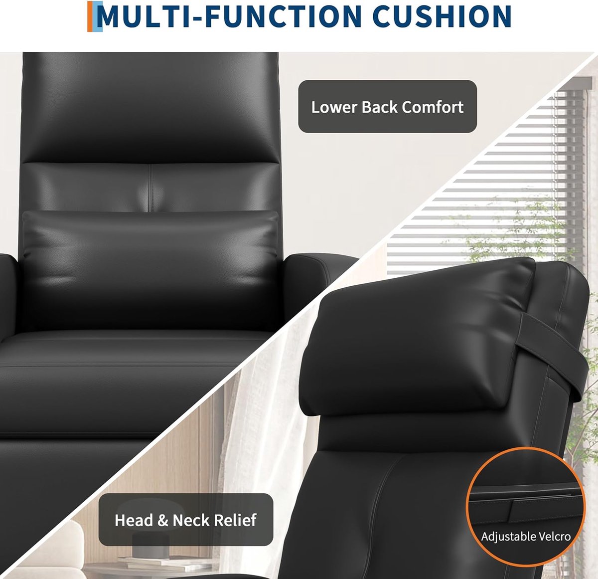 Elektrische Relaxstoel met Massage en Verwarming - Verstelbare TV-fauteuil (90°-150°) - PU-Leer - Geheugenfunctie - Zwart - Max. 136 kg – foto 8