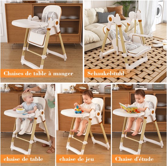 MIVRAY Kinderstoel – 2-in-1 Met Wipfunctie – 59 x 76 x 96 cm – Kunststof En PU – Wit – Inklapbaar Met Verstelbare Hoogte En Eetblad — afbeelding 3
