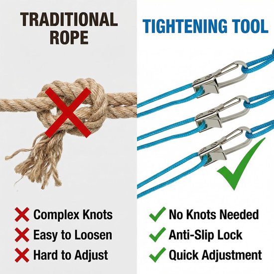 12-delige touwspanner met rollers - Touwratel - Robuuste paracord-spanner - 115 lbs - Ratel - Verstelbare ratel - Knooploos touwbevestigingsgereedschap - touw met roller spanner - gemakkelijk en stevig bundelen - voor tent, zeil en buitenuitrusting — afbeelding 4
