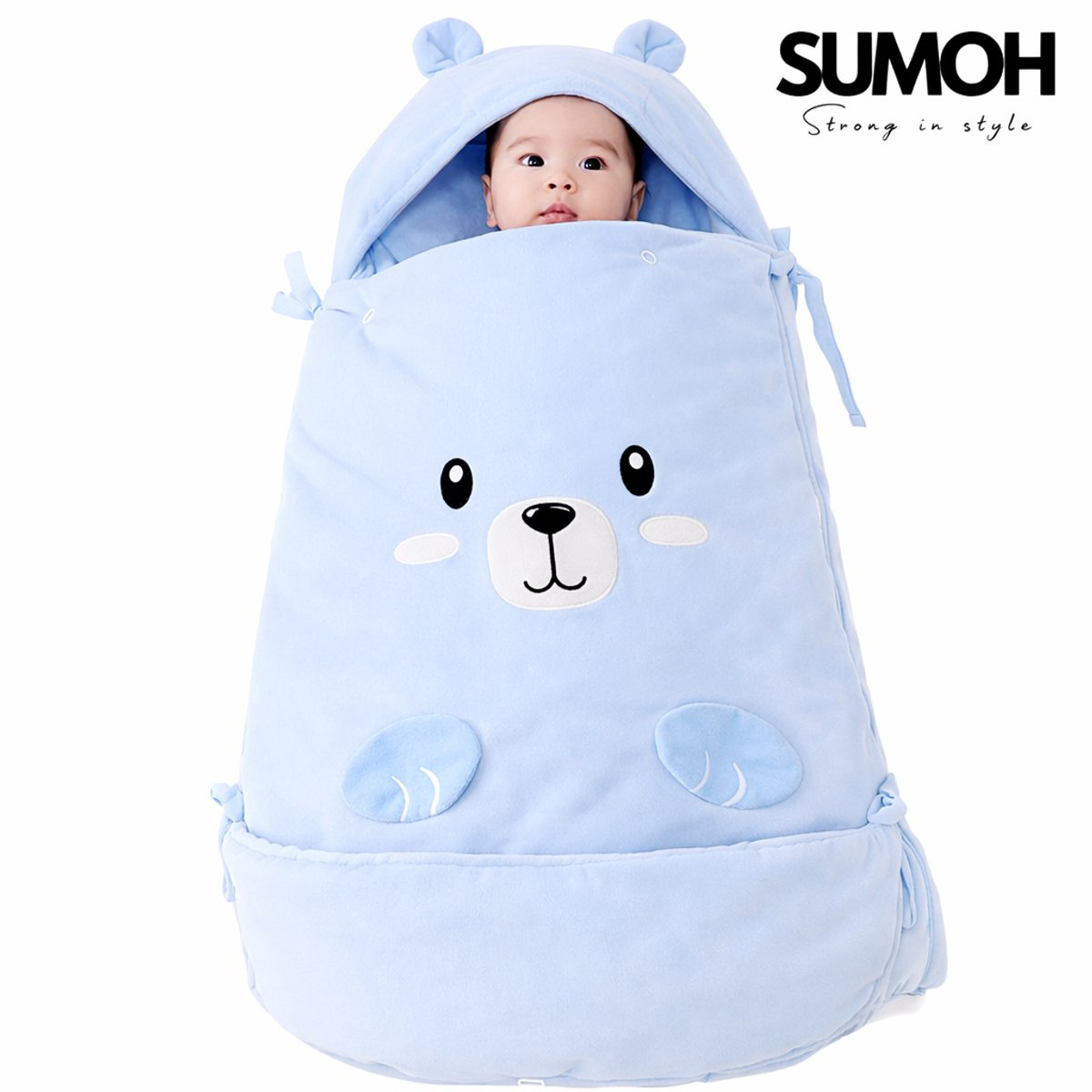 SUMOH® 2-in-1 Babyslaapzak Beer Blauw - 0-15 Maanden - Baby Nestje - Inbakerslaapzak met Buikband - Baby Cocoon - Zachte Slaapzak voor Wieg, Ledikant & Kinderwagen - 88 x 46 cm