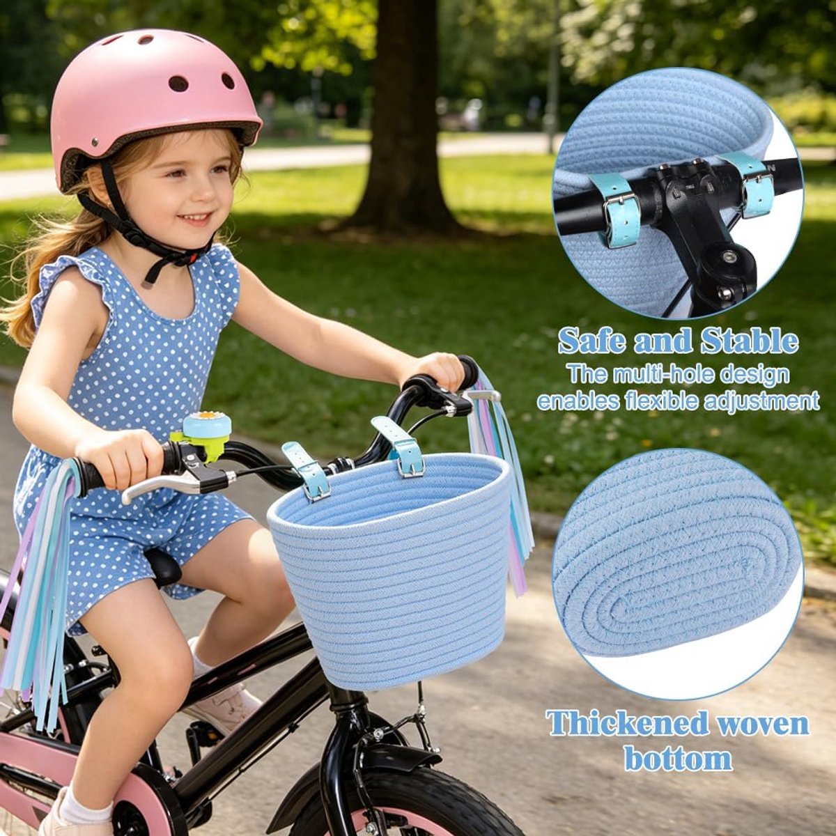 SnelShoppen - Kinderfietsmand - Voor Kinderen, Afneembare Fietsmand voor Meisjes, Gevlochten Katoenen Touw, Verstelbare Riemen voor Fietsen, Scooters