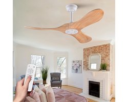 MODENUIT Plafondventilator – 42 Inch – 3 Houten Bladen – Wit en Naturel – Afstandsbediening – Geheugenfunctie