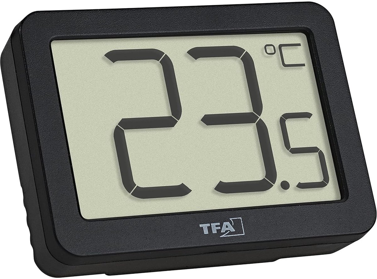 SnelShoppen - Digitale Thermometer voor Binnen, Temperatuurweergave, Max-Min Waarden, Magnetisch en Standaard, Zwart, Compact en Handig voor Thuis