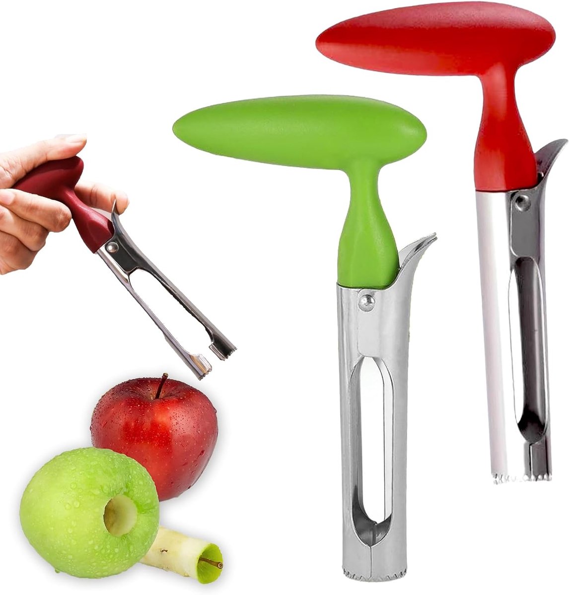 SnelShoppen - RVS Appelboor Set van 2 Stuks met Ergonomische Handgreep en Gezaagde Blade voor Eenvoudige Verwijdering van de Kern, Ideaal voor Appels,