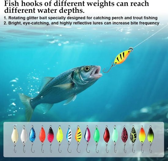 SnelShoppen - 16-Delig Trout Spoon Set voor Forel, Baars, Snoek en Zander - Inclusief 2.5g, 3.5g en 5g Vissen Aas - Met Opbergdoos en Kunststof Lepels van Snelshoppen — afbeelding 2