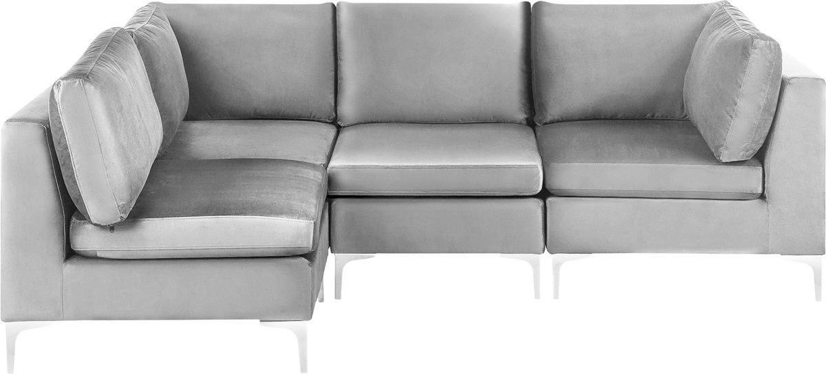 Beliani EVJA - Hoekbank - Grijs - Rechterzijde - 235 cm - Fluweel