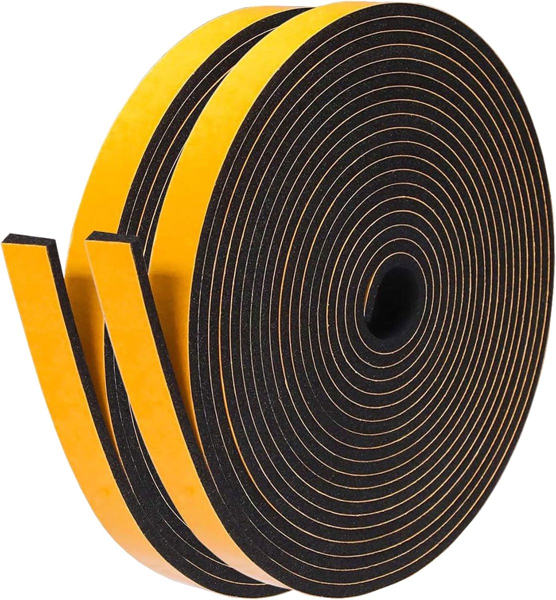 SnelShoppen - Sealing Tape 7x1.5mm - Zelfklevende Foam Tape voor Deuren en Ramen - Rubber Sealing tegen Koude Tochten en Geluid, Zwart, 2 Rollen van T