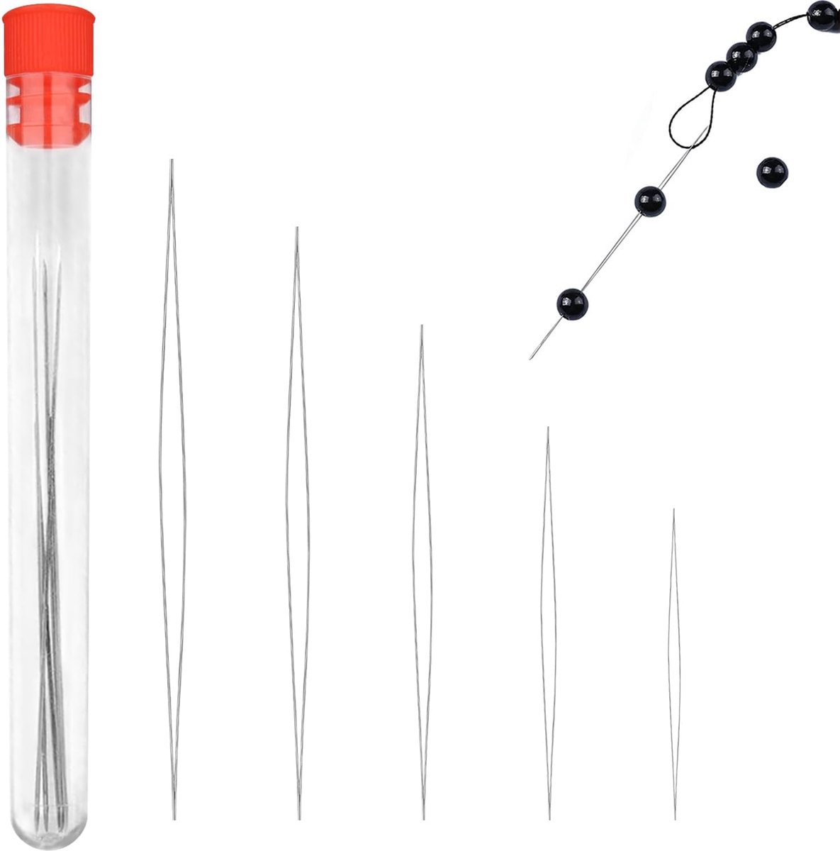 SnelShoppen - Bead Needles Set - 5 Stuks, RVS Handnaalden voor Beads, Grote Oog Naalden voor DIY Creaties, Perfect voor Handwerken en Knutselen