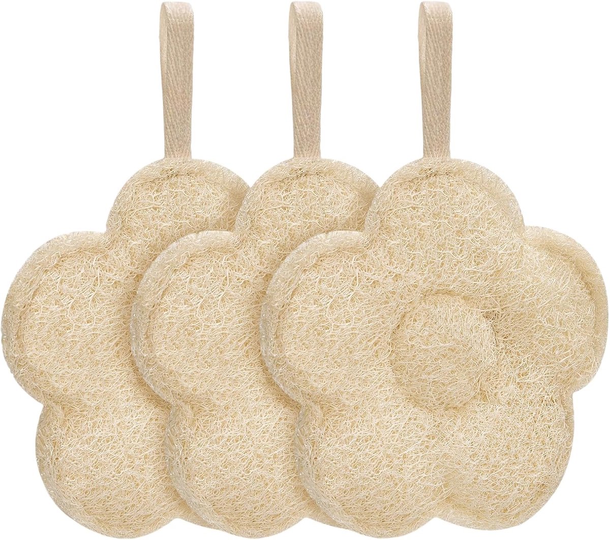 SnelShoppen - Luffa Schwamm 3 Stuks Natuurlijke Loofah Sponsen voor Lichaamsverzorging, Achterrug Schrobber met Plakhaak, Reisvriendelijk