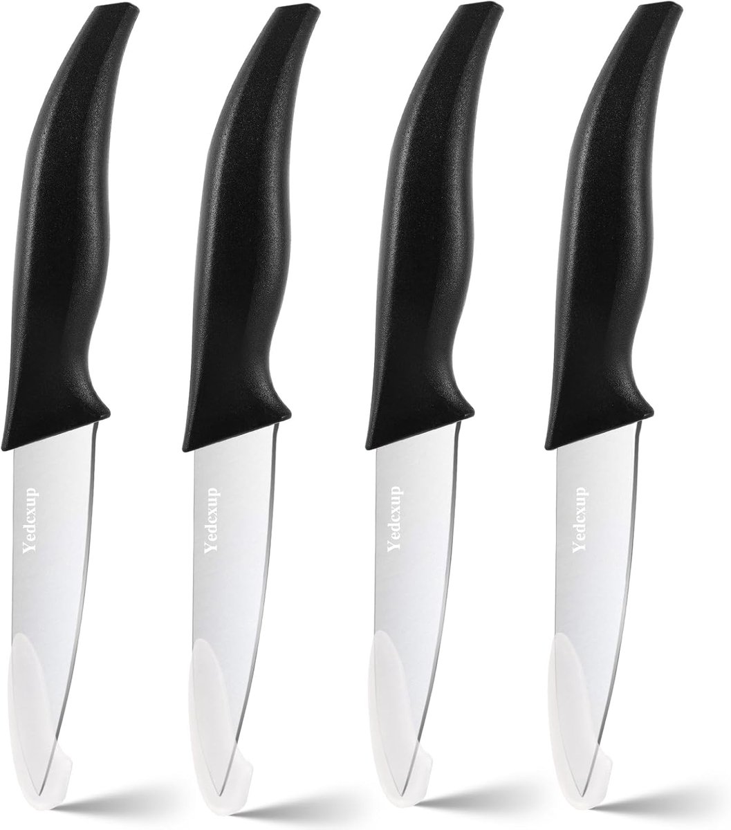 SnelShoppen - Peeling Knife Set van 4, 10 cm RVS Bladen, Multifunctioneel Keuken- en Kantoor Mes, Perfect voor Fruit, Groenten, Vlees en Vis, Zwart