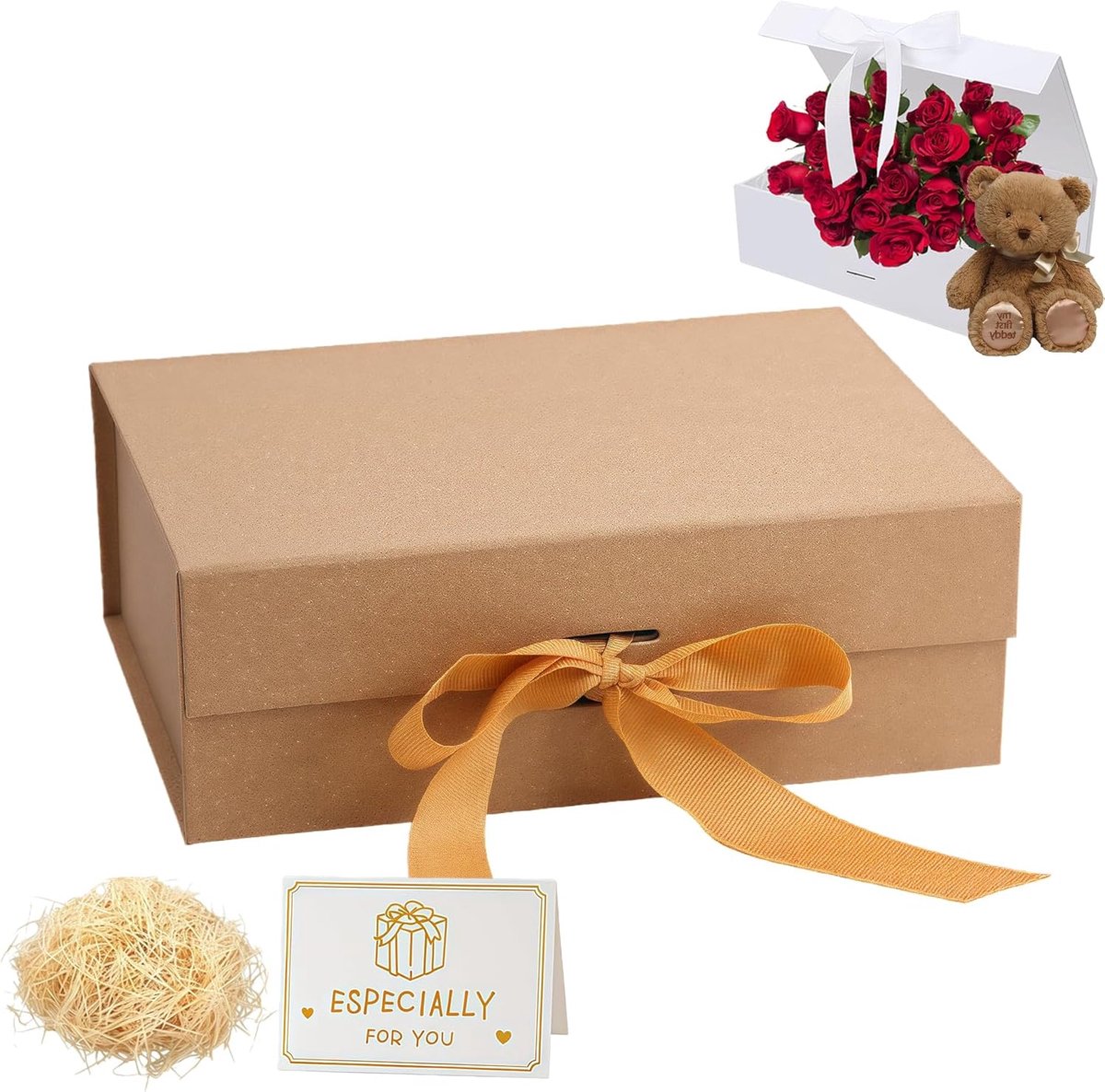 SnelShoppen - Luxe Geschenkdoos met Magnetische Deksel, Herbruikbaar en Milieu-vriendelijk, 22x16x8.8 cm, Bruin, Perfect voor Verjaardag, Kerst, Bruil